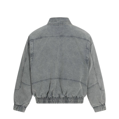 Men's Short-Cut Canvas-Denim Field Blouson with Toggle Closures and High Stand-Up Collar EVA-US
