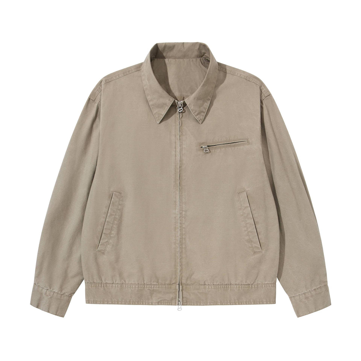 Men's Short Blouson in Vintage-Washed Canvas with Two-Way Zipper EVA-US