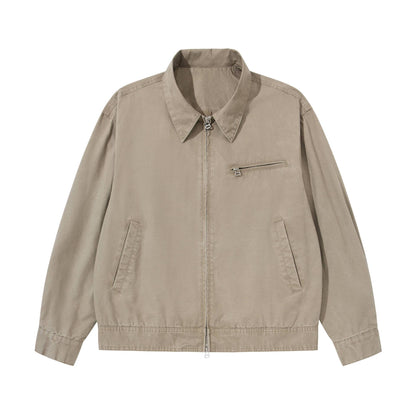 Men's Short Blouson in Vintage-Washed Canvas with Two-Way Zipper EVA-US