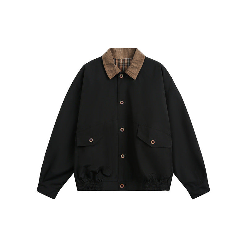 Unisex Casual cut Blouson jacket in field style with cord collar and check inner lining EVA-US