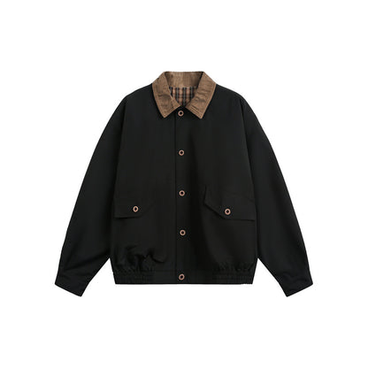 Unisex Casual cut Blouson jacket in field style with cord collar and check inner lining EVA-US