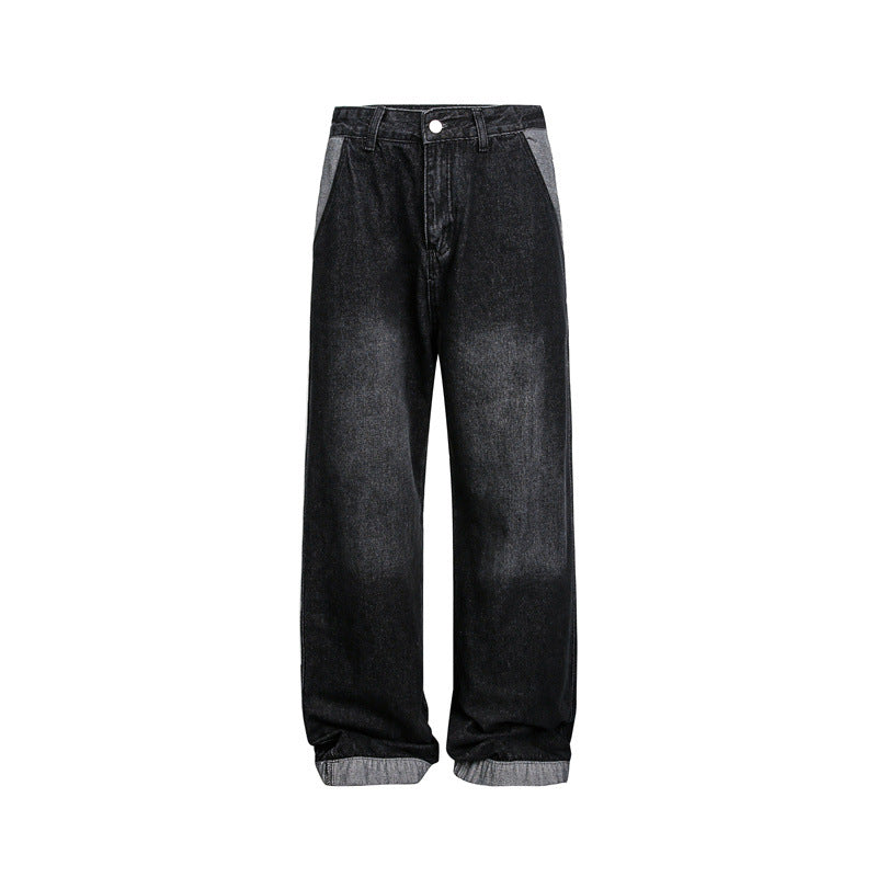 Unisex Wide Baggy Denim Pants with High Waist and Contrasting Pockets EVA-US