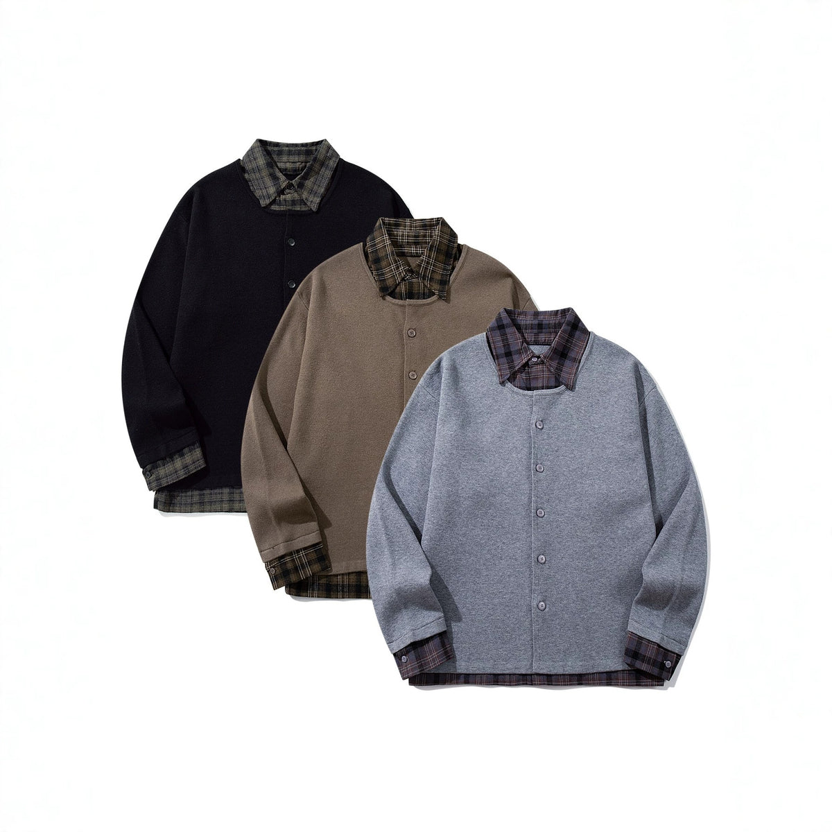 Men's Checked Flannel Shirt Layer with Open Knit Cardigan EVA-US