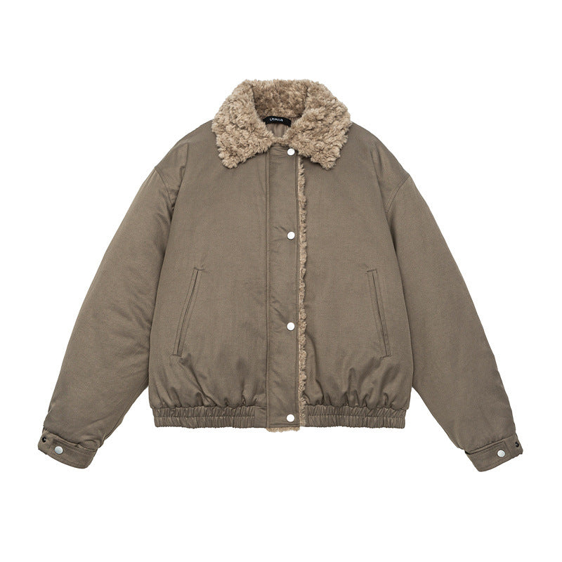 Women's Short Cut Teddy-Lined Blouson Jacket with Faux Fur Collar EVA-US