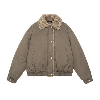 Women's Short Cut Teddy-Lined Blouson Jacket with Faux Fur Collar EVA-US