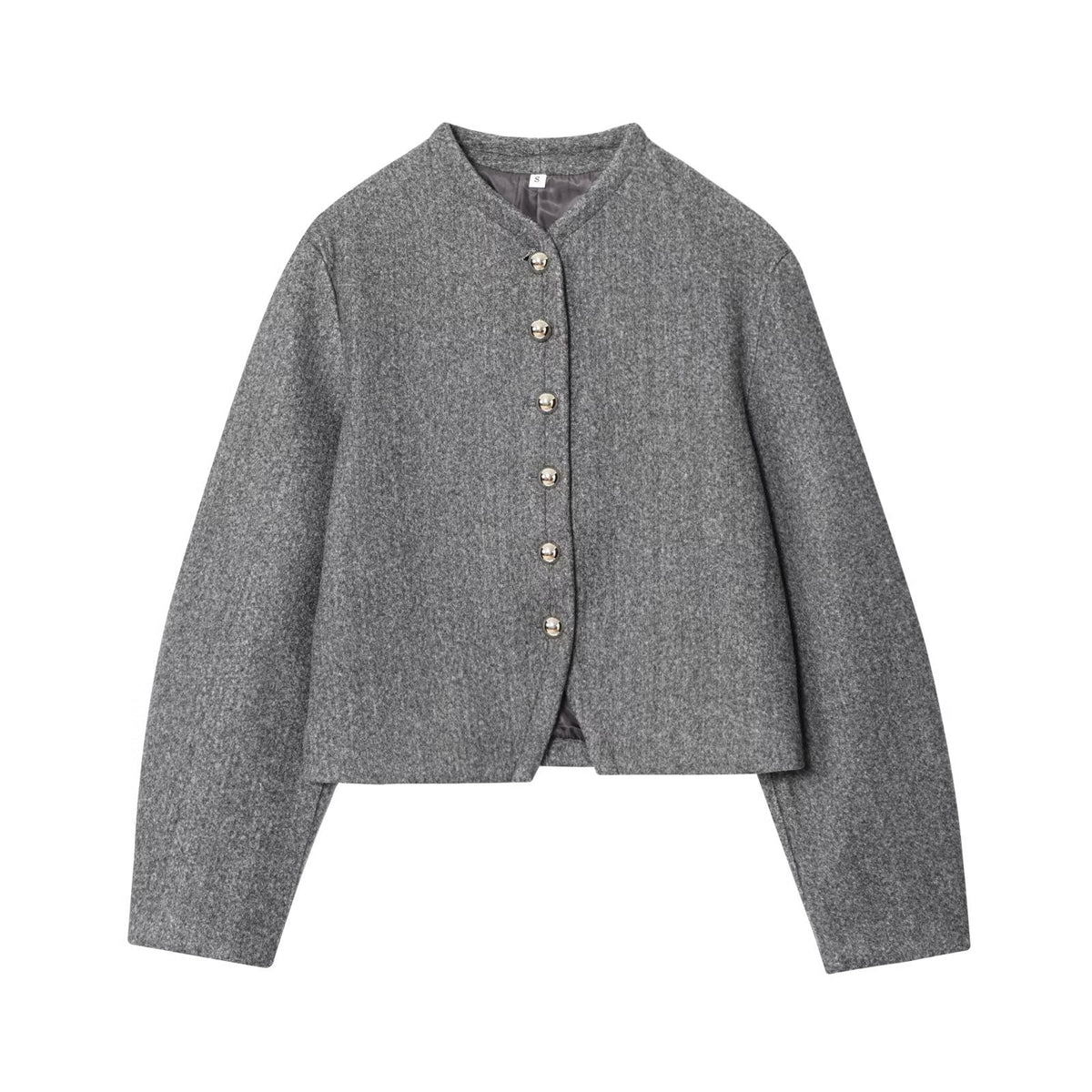 Women’s short jacket made of wool blend with round neck and decorative button placket EVA-US