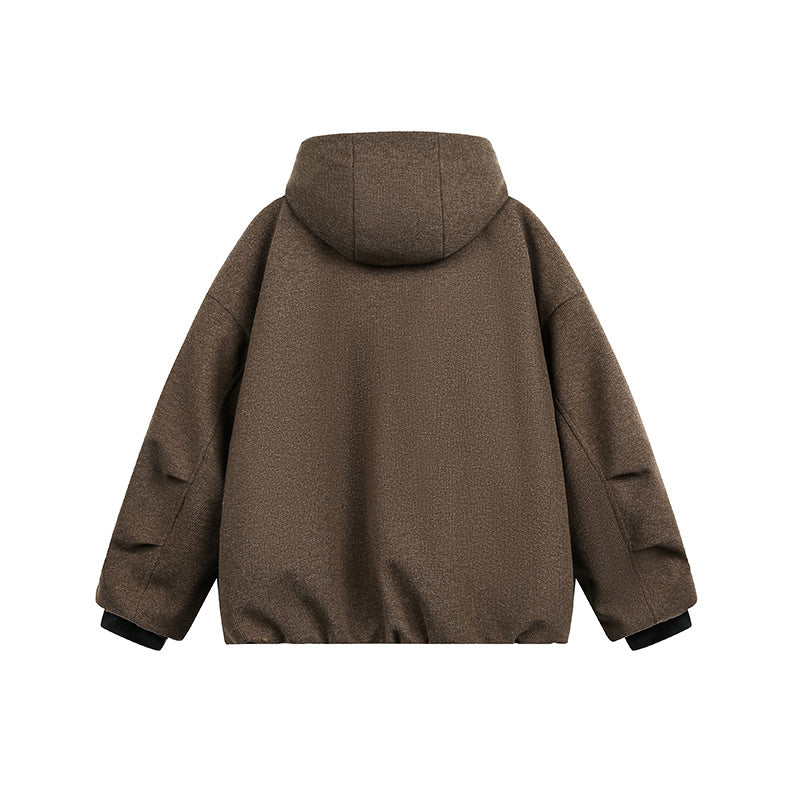 Men's Loose-Fitting Padded Wool Blend Hooded Jacket with Zip and Drawstring EVA-US
