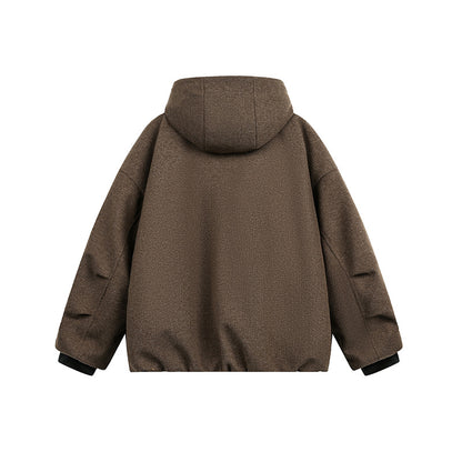 Men's Loose-Fitting Padded Wool Blend Hooded Jacket with Zip and Drawstring EVA-US