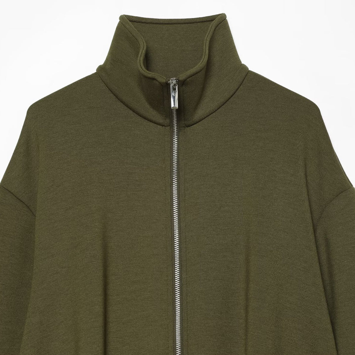 Women's Cropped Sweat Jacket with High Funnel Collar, Full Zip and Fitted Hem EVA-US
