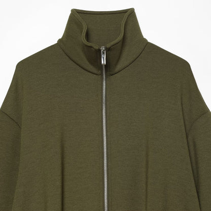 Women's Cropped Sweat Jacket with High Funnel Collar, Full Zip and Fitted Hem EVA-US
