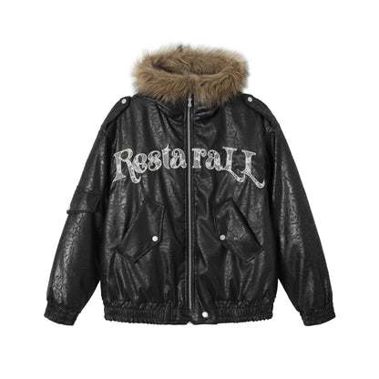 Men's Padded Oversized Bomber with Faux Fur Collar and Utility Pockets EVA-US