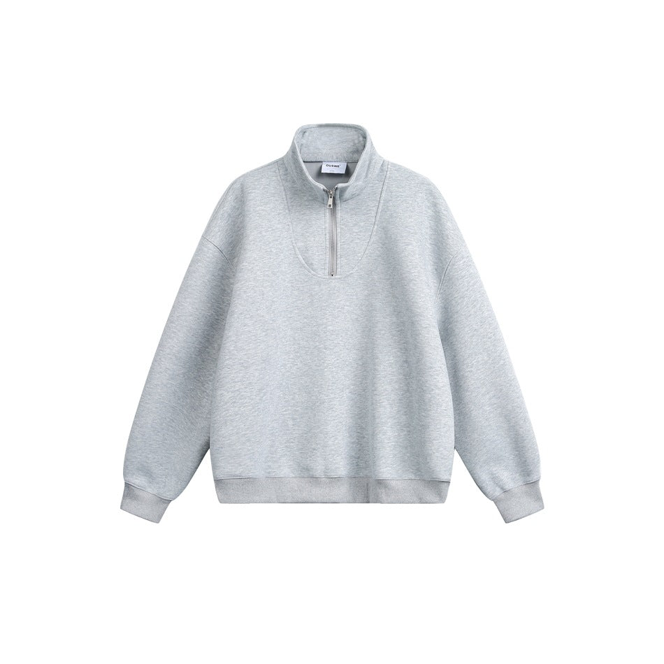 Women Oversize Halfzip Stand Collar Sweatshirt made of heavy cotton blend EVA-US