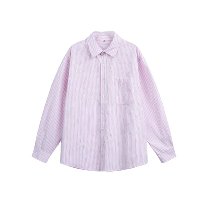 Women's oversized shirt blouse with fine stripes, Kent collar, and breast pocket EVA-US