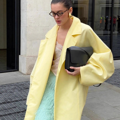 Ladies Maxi Length Oversized Coat in Cocoon Cut with Hidden Button Placket EVA-US