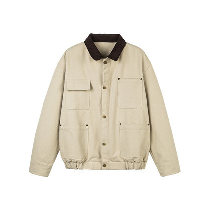 Unisex Short Cut Canvas Field Jacket with Cord Collar and Four Patch Pockets EVA-US