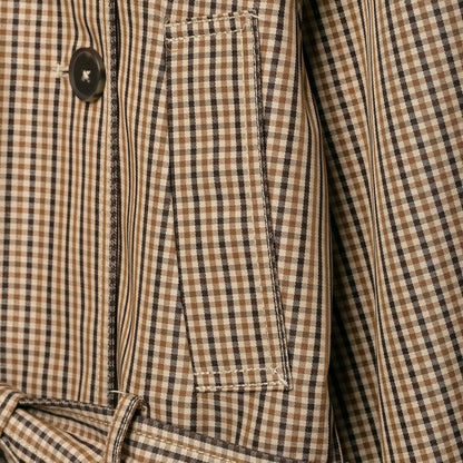 Women's short trench coat in Glencheck with boxy silhouette, tie belt and raglan sleeves EVA-US