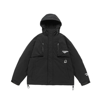 Unisex Technical Padded Parka Jacket with Hood and Zip Chest Pockets EVA-US
