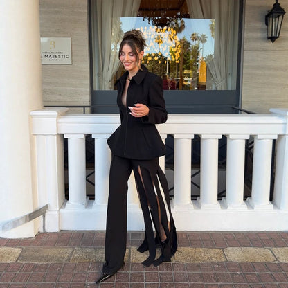 Women's fitted zip blazer with peplum & structured shoulder EVA-US