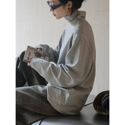 Women's Oversized Sweatshirt with High Roll Neck and Dropped Shoulders EVA-US