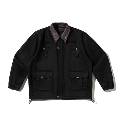 Men's Wool Mix Field Blouson with Cord Collar and Utility Pockets EVA-US