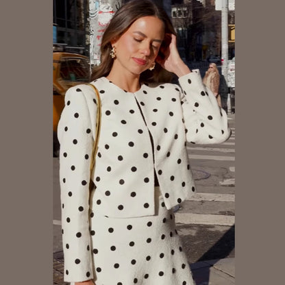 Women's Two-Piece Boucle Set with Cropped Jacket and A-Line Mini Skirt EVA-US