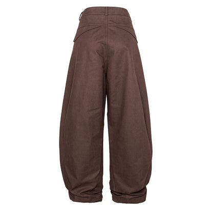 Women High Waist Wide Leg Culotte Pants made of heavy cotton blend with folded waistband EVA-US