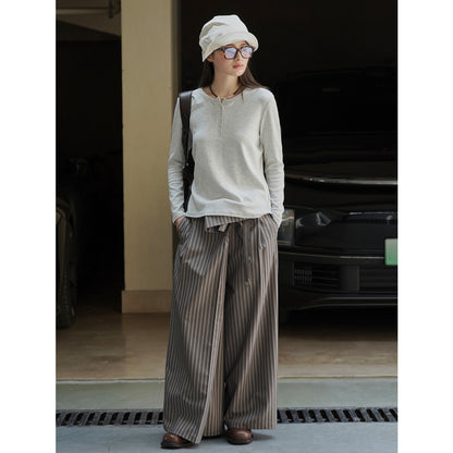 Women's Long Sleeve Henley Shirt with Snap Placket EVA-US