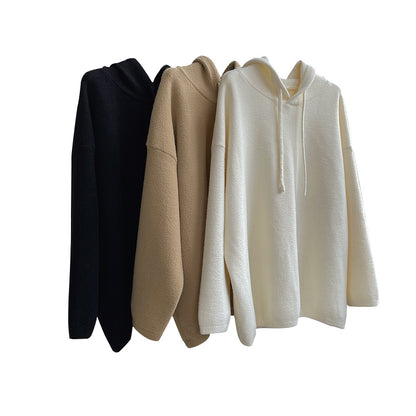 Women's Cozy Wool Blend Hoodie in Boxy A-Line Cut with Drawstring Hood