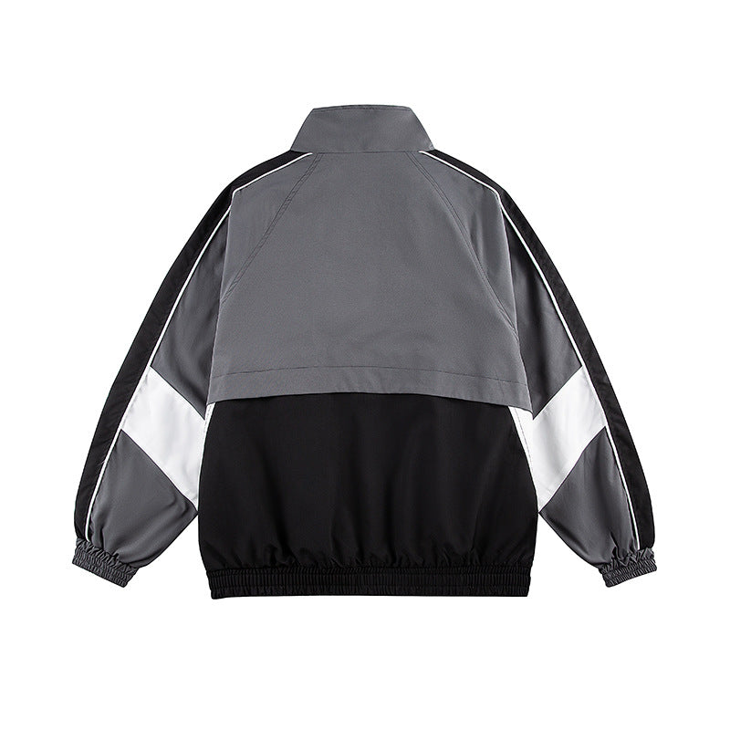 Unisex Classically Cut Track Jacket in Retro Sports Style with High Stand-Up Collar, Color Block Inserts and Elastic Hem EVA-US