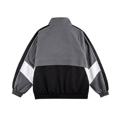 Unisex Classically Cut Track Jacket in Retro Sports Style with High Stand-Up Collar, Color Block Inserts and Elastic Hem EVA-US