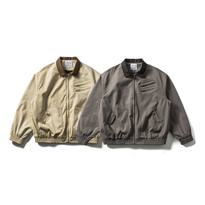 Men's Boxy Canvas Blouson Jacket in Utility Look with Cord Collar and Zip Chest Pockets EVA-US