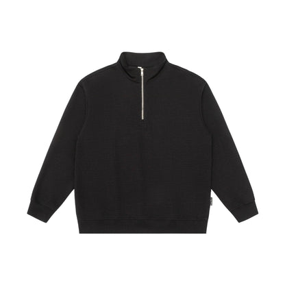 Unisex Structured Waffle Knit Half Zip Pullover with Stand Collar and Ribbed Cuffs EVA-US