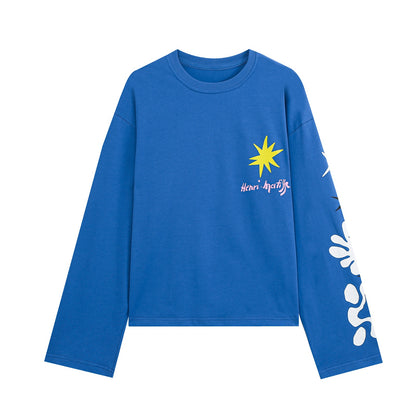 Women Long Sleeve Oversized Cropped Shirt with Graphic Print EVA-US