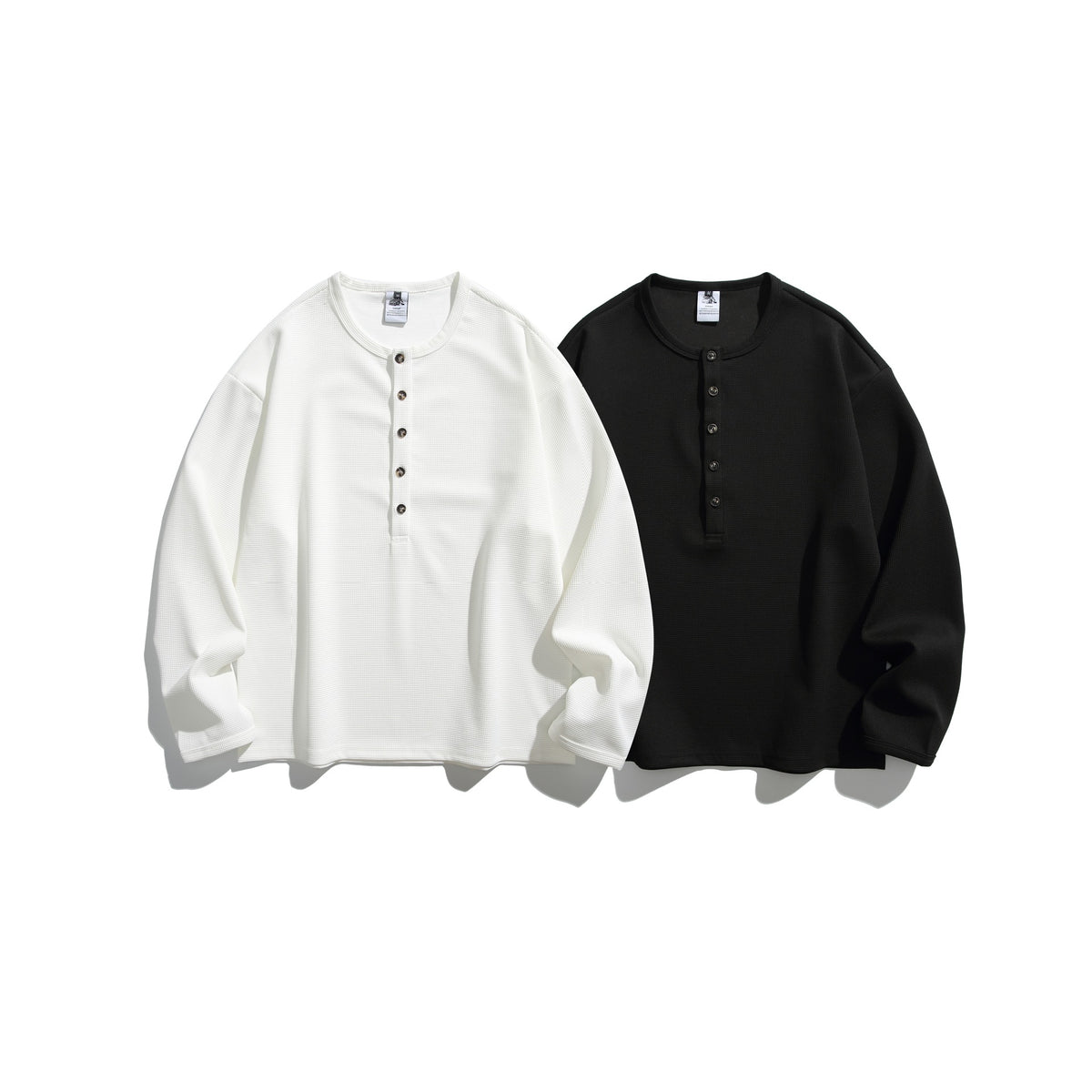 Unisex Waffle Knit Henley Shirt with Button Placket and Round Neck EVA-US