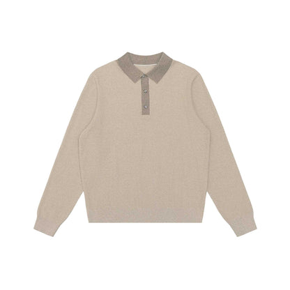 Unisex Structured Polo Collar Knitted Sweater with Half Button Placket EVA-US