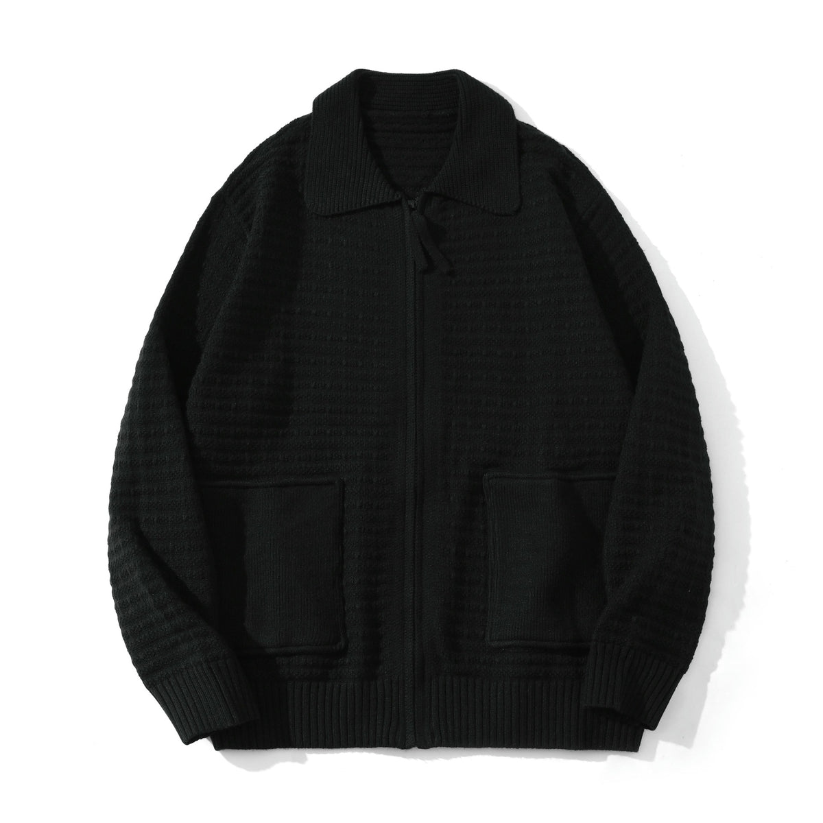 Unisex Structured Zip Knit Cardigan with Large Notch Collar EVA-US