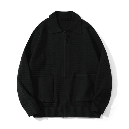 Unisex Structured Zip Knit Cardigan with Large Notch Collar EVA-US