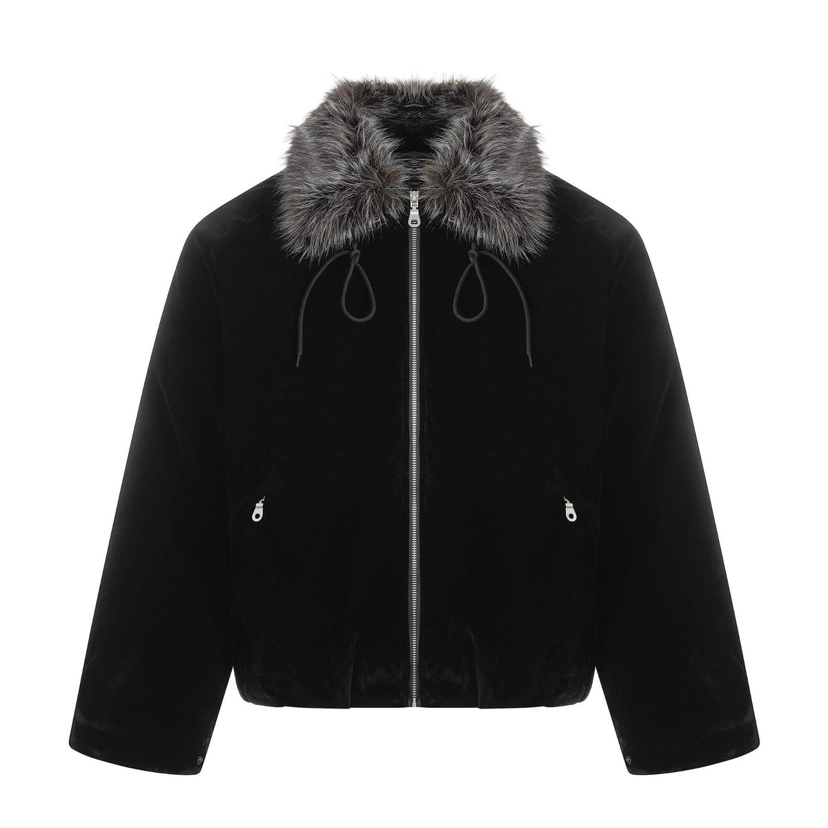 Men's Suede Bomber Jacket with Detachable Faux Fur Collar and Drawstring EVA-US