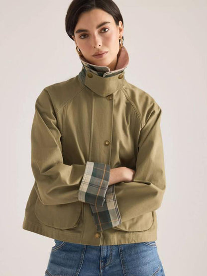 Women's transitional jacket with corduroy collar, checkered inner cuffs, and patch pockets EVA-US