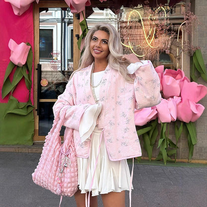 Women's quilted blouson jacket with floral embroidery and kimono cut EVA-US