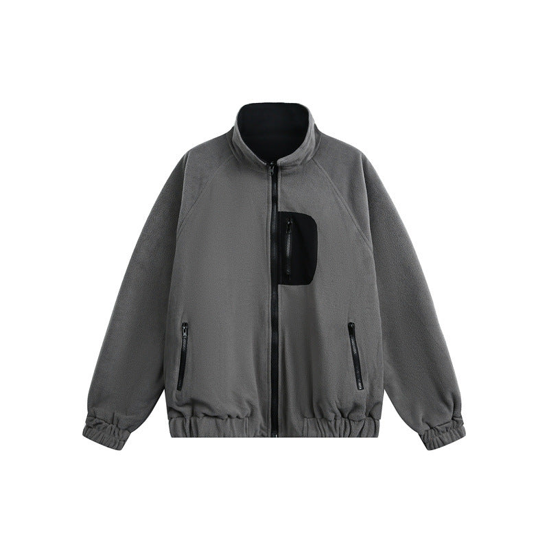 Unisex Lightweight Fleece Outdoor Jacket with Zipper Chest Pocket and Elastic Hem EVA-US