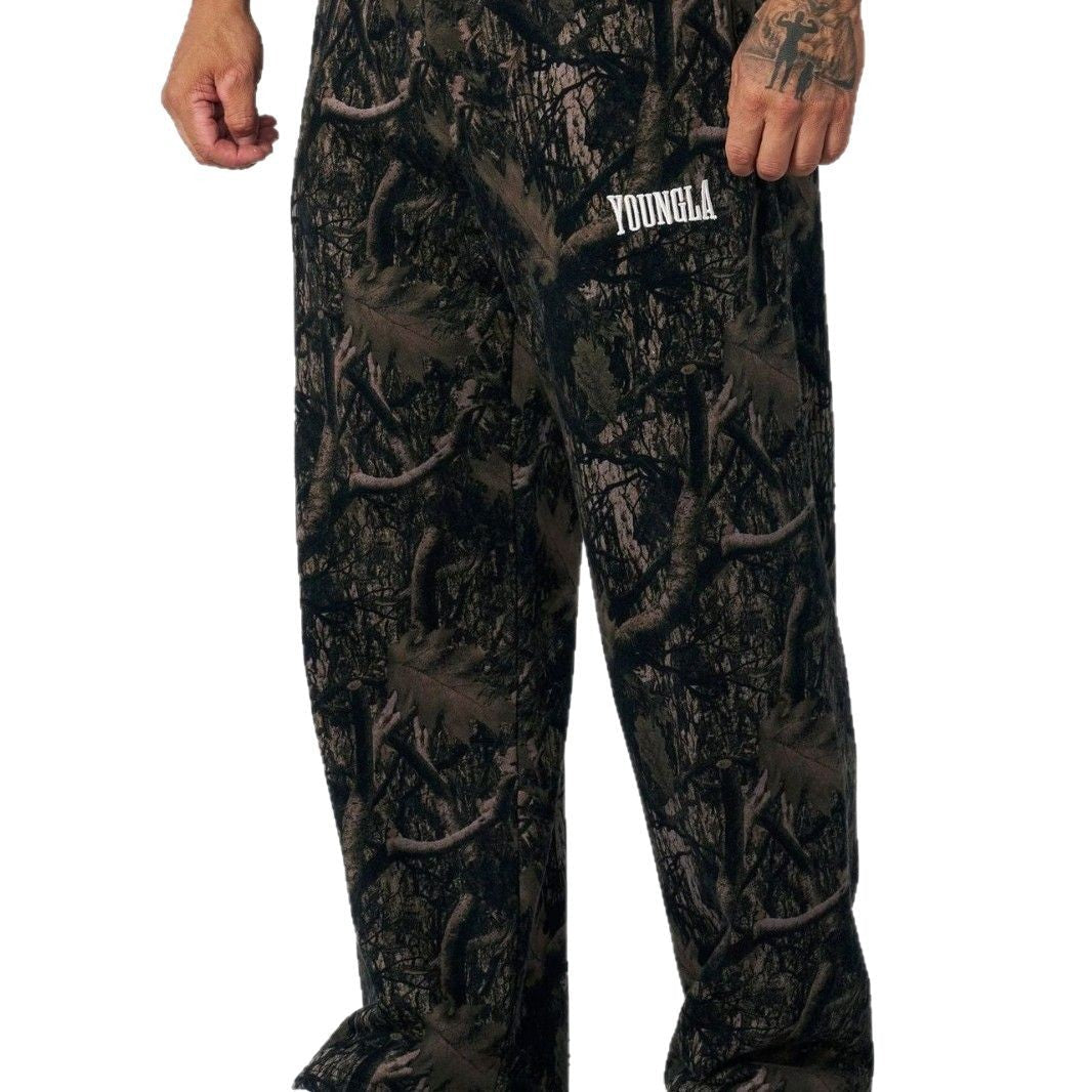 Men's oversized camouflage jogging pants with elastic comfort waistband and thigh logo EVA-US