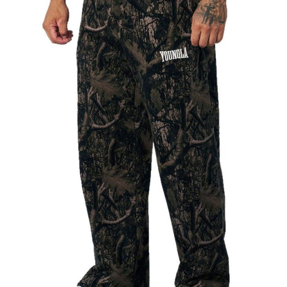 Men's oversized camouflage jogging pants with elastic comfort waistband and thigh logo EVA-US