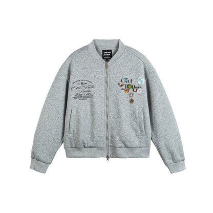 Unisex Boxy Sweat Jacket with full zip, badge applications and ribbed hem EVA-US