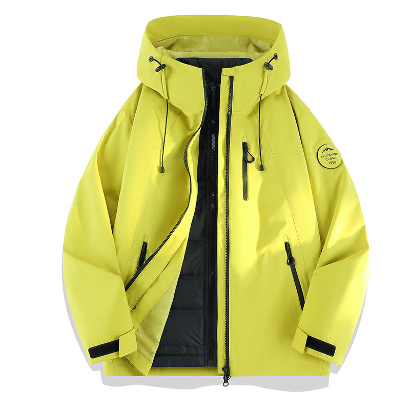 Women Lightweight Waterproof Hooded Jacket with Teddy Charm and Concealed Zipper Pockets EVA-US