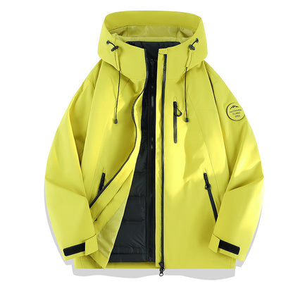 Women Lightweight Waterproof Hooded Jacket with Teddy Charm and Concealed Zipper Pockets EVA-US
