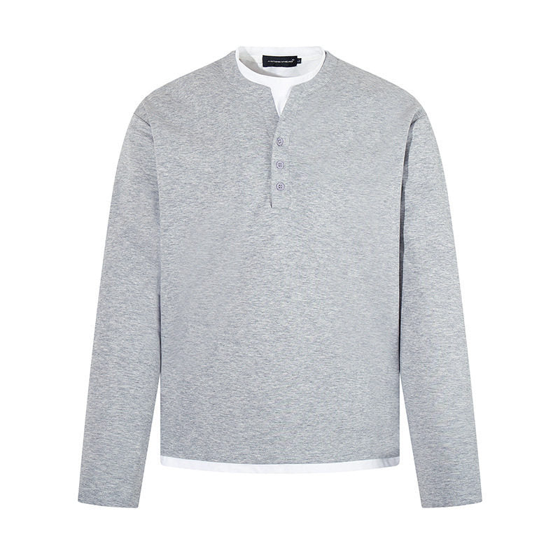 Men's Long-Sleeve Henley Layer Shirt with Contrasting Inner Collar and Modern Regular Fit EVA-US