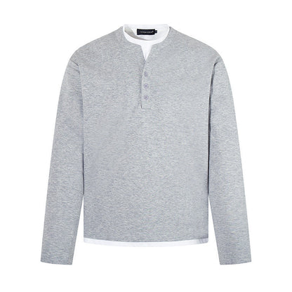 Men's Long-Sleeve Henley Layer Shirt with Contrasting Inner Collar and Modern Regular Fit EVA-US
