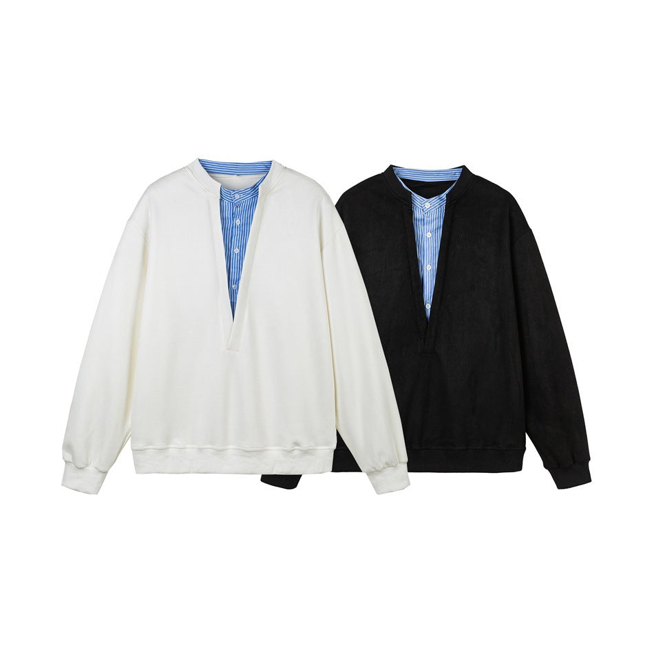 Unisex Oversize Sweatshirt with deep V-neck and integrated shirt collar insert EVA-US