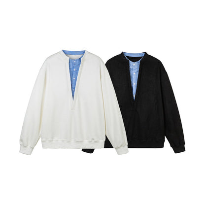 Unisex Oversize Sweatshirt with deep V-neck and integrated shirt collar insert EVA-US